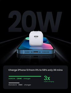 ชุดอุปกรณ์<span class=keywords><strong>ชาร์จ</strong></span>เร็ว <span class=keywords><strong>UGREEN</strong></span> 20W USB C สำหรับ <span class=keywords><strong>iPhone</strong></span>, ชุดอุปกรณ์<span class=keywords><strong>ชาร์จ</strong></span>เร็วแบบพับได้ขนาดเล็ก พร้อมสาย<span class=keywords><strong>ชาร์จ</strong></span> USB C to Lightning - Product Image 2