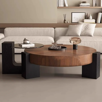 Ensemble de tables basses rondes en bois de noyer minimaliste italien, table centrale de luxe de style mid-century pour le salon, la salle à manger ou le bureau