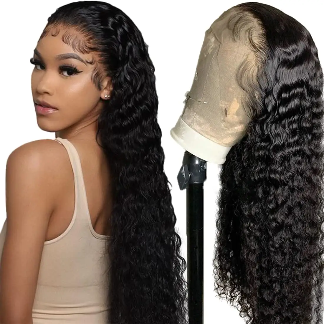 Cheap Virgin Human Hair Brazilian Deep Water Wave Wigs Transparent Hd Lace Wig 4X4 5X5 Lace Closure Remy Wig