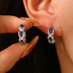 Blue Zircon Hoop <b>Earrings</b> Water Drop Shape Claw Setting Alloy Party Jewelry Women's Fashion <b>Earrings</b> - Product Image 2
