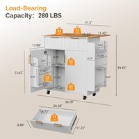 Îlot de cuisine pliable avec roulettes, plateau en bois d'hévéa, tiroirs et portes, meuble de rangement sur roulettes