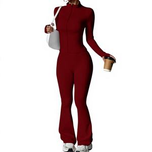 Nouvelle mode, survêtement pour femme, coupe ajustée, manches longues, demi-zip, jambe évasée, coupe slim, personnalisé, coupe-vent, imprimé yoga, hiver - Product Image 1