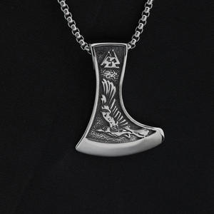 Viking Stainless Steel Pendant Necklace With <b>Wolf</b> And Triangle Symbol Asymmetrical Design For Men Gift <b>Jewelry</b> - Product Image 2