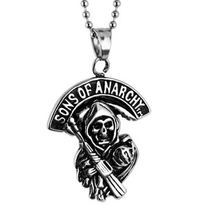 Collana <span class=keywords><strong>con</strong></span> <span class=keywords><strong>ciondolo</strong></span> a forma di <span class=keywords><strong>teschio</strong></span> e falcetto del Mietitore, in acciaio inossidabile, ipoallergenica e anti-sbiadimento, stile punk europeo, da uomo, per discoteca - Product Image 3