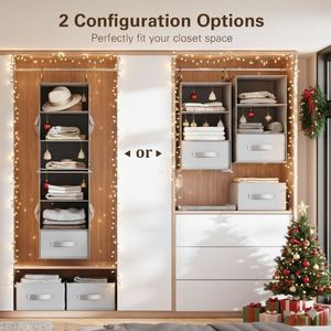 <b>6</b>-Shelf Non-woven Fabric Hanging Closet Organizer 2 Separable 3-Tier Units 3 <b>Drawers</b> Side Pockets for - Product Image 3