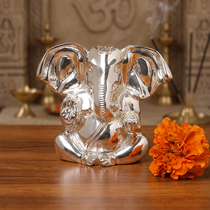 GLORIOSA DECORACIÓN RELIGIOSA HECHA A MANO PARA EL HOGAR, DE GANESHA, BAÑADA EN PLATA - Product Image 2