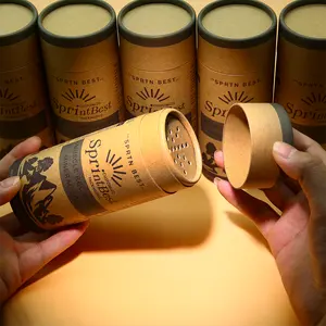 Custom Printed Food Grade Cosmetic Tea Powder Kraft Biodegradable Cylinder Box Paper Tube Packaging Can