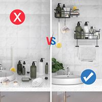 Étagère de Douche Murale Moderne Sans Perçage à Double Niveau, Support Robuste pour Serviettes et Crochets, en Métal Antirouille