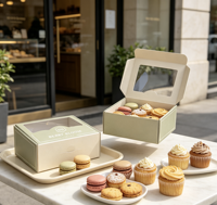 Boîtes à macarons, pâtisseries et biscuits personnalisées, mini, de luxe, durables, biodégradables, avec fenêtre transparente