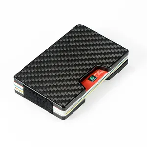 Logo Tùy Chỉnh 7 Mét Kim Loại Mỏng RFID Sợi Carbon Ví Kim Loại RFID Chặn Thẻ Trường Hợp Carbon Fiber Slim Wallet