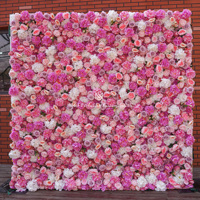 Toile de Fond Artificielle Enroulable et Mur de Fleurs Roses, Échantillons Personnalisés Disponibles pour la Décoration de Scène de Mariage