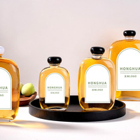 Botol kaca datar transparan mini dengan logo OEM custom, ukuran 100ml 150ml 200ml, botol jus kecil dengan tutup putih, cocok untuk toko jus