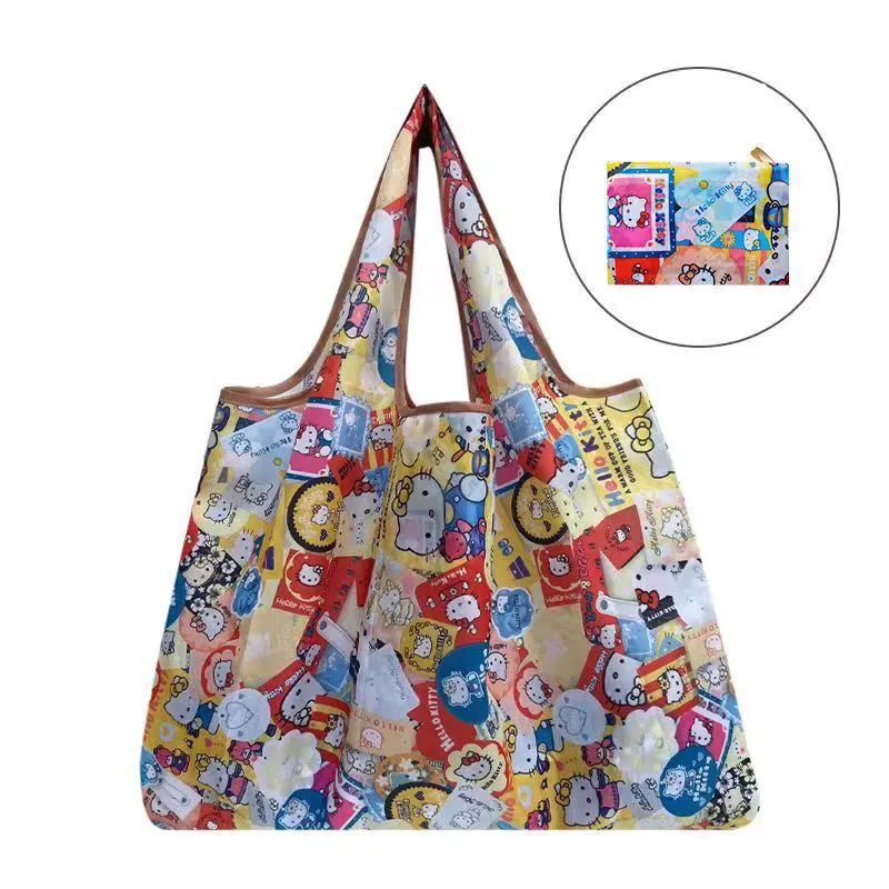 RPET Cartoon Handbag Outdoor Portable Storage Shoulder Bag Polyester Eco-friendly Grocery bags Folding Shopping Bag