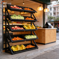 Multifunktionales 5-stöckiges Verkaufsregal mit Korb Supermarkt Lebensmittel Obst Gemüse Ausstellungsständer Laden Aufbewahrungsorganizer Regal