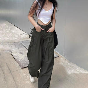 Pantaloni larghi larghi da ragazza a vita bassa di strada eleganti con tasca a pieghe pantaloni Casual da straccio - Product Image 4