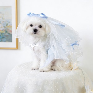 Falda tutú estilo princesa, vestido de tul azul y blanco con velo para perros y gatos, primavera, verano, cuatro estaciones, material de poliéster - Product Image 2