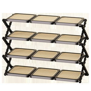 Folding <b>Shoe</b> <b>Rack</b> Multi Layer Rattan Pattern Foldable <b>Storage</b> For Home Entryway Rental Dormitory Use - Product Image 5