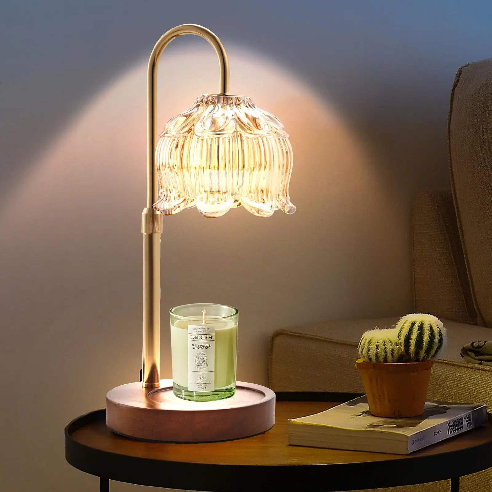 Lampada scaldamani con Timer elettrico lampada a candela in vetro con 2*50W lampadine Melter a cera Base di legno