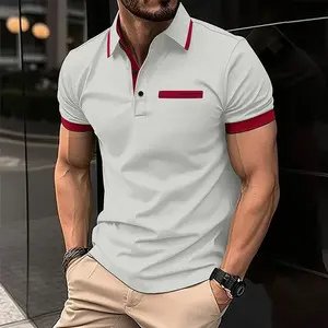 Herren lässiges Polo-Hemd mit Aufschlag geknöpftes Business-T-Shirt und kontrastierendem Farb-Top