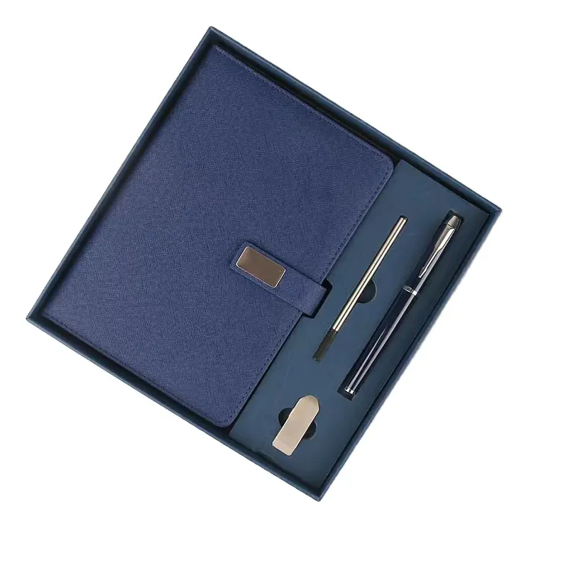 Groothandel A5 Dagboek Geschenk Briefpapier Bedrijf Promotionele Luxe Pu Lederen Corporate Notebook Met Pen Custom Cadeau Set Voor Man