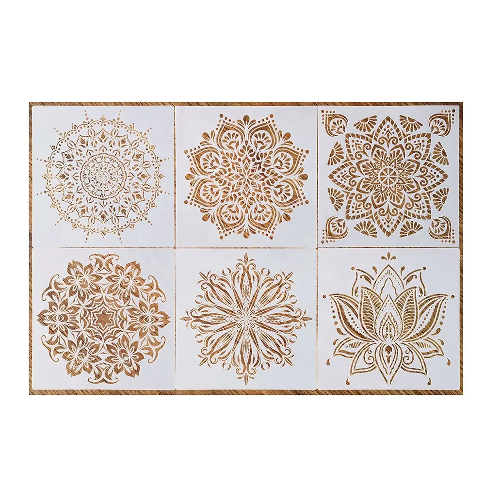 Venta al por mayor 30 cm reutilizable corte láser PET plástico personalizado gran pared pintura aerógrafo mandala plantillas de pared plantillas de plantilla