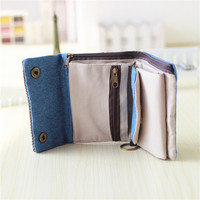 Dompet Kanvas Denim Lipat Tiga Sederhana Pria dan Wanita Dapat Menggunakan Tas Kartu Kanvas Tas Kunci Dompet Gantungan Kunci