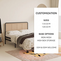 Base de Cama Moderna con Plataforma Metálica y Cabecera de Ratán, Sin Necesidad de Somier, Varios Tamaños, Muebles para Dormitorio
