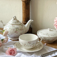 Ensemble tasse et soucoupe en céramique à motif floral gaufré rétro français, mug à café et lait pour le petit-déjeuner