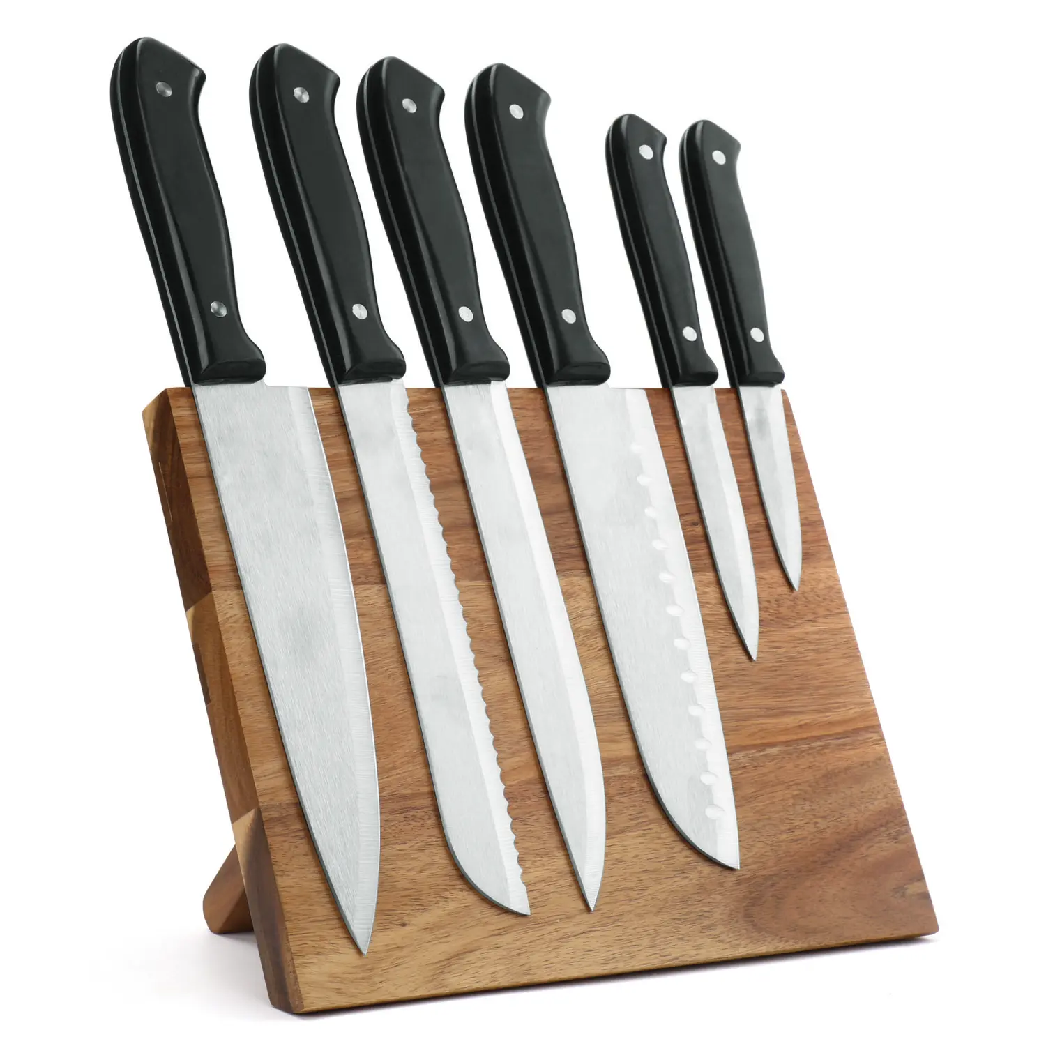 Jinyu 7PC thép không gỉ đầy đủ tang Knife Set nấu ăn dao dao kéo thiết lập với nam châm khối gỗ