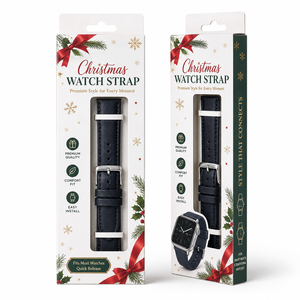 Boîte pliante en carton blanc de qualité supérieure avec support de bracelet et plateau, logo en relief, pour l'emballage de bracelets de montre de Noël - Product Image 1
