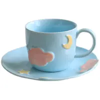 UCHOME kore ins el boyalı kabartmalı bulut ay yıldız seramik kahve fincan ve çay tabağı büyük kapasiteli öğleden sonra çay bardağı seti