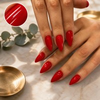 Faux ongles rouges en gelée, forme amande et stiletto, 30 pièces, épais, réutilisables, longueur moyenne, pré-dessinés pour femmes