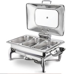 Chauffe-plats de buffet en acier inoxydable avec couvercles et supports en acier massif pour mariages et réceptions - Product Image 1