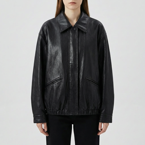 <span class=keywords><strong>Giacca</strong></span> Bomber in <span class=keywords><strong>Pelle</strong></span> PU Nera da <span class=keywords><strong>Donna</strong></span>, <span class=keywords><strong>Oversize</strong></span> con Zip e Colletto Rovesciato, Vestibilità Ampia, Casual, Primavera Autunno, Streetwear - Product Image 5