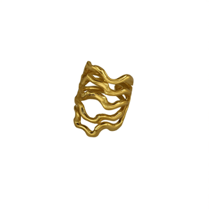 Fashion <b>Rings</b> 316L Stainless Steel PVD Gold Plating Sustainable Resistant Wavy Design <b>Statement</b> <b>Ring</b> - Product Image 2