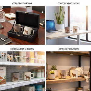 Taza de Café de Cerámica de Gres OEM ODM con Calcomanía de Silueta de Lobo, Esmalte Reactivo, Asa Cuadrada, Taza de Té, Vajilla para el Hogar - Product Image 4