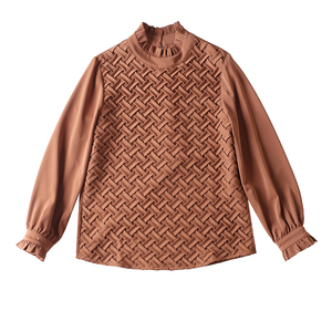 Blusa de Gasa para Mujer, Diseño Original, Elegante, Cuello Alto, Manga Larga, Secado Rápido, Transpirable, con Volantes y Cuello de Encaje - Product Image 1