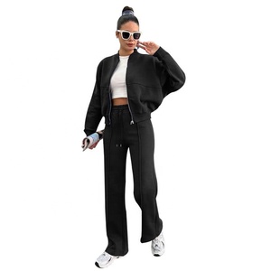Ensemble <span class=keywords><strong>femme</strong></span> pour l'automne et l'hiver, nouveau et tendance, couleur unie, cardigan zippé en <span class=keywords><strong>velours</strong></span>, <span class=keywords><strong>pantalon</strong></span> droit décontracté - Product Image 4