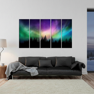 Aurora Borealis <b>Canvas</b> Print: Forest Silhouette, Starry Sky <b>Wall</b> Art,SET OF 5 <b>CANVAS</b> - Product Image 3