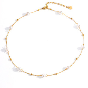 Collier de perles plaqué or 18 carats, chaîne de clavicule superposée, design élégant, à porter au quotidien - Product Image 4