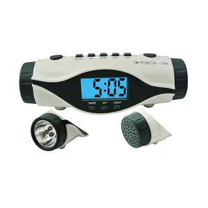 Electronic Multifunctional Flashlight Travelling Alarm Clock Digital LCD Portable Fm Radio Clock with Blue Back-Light