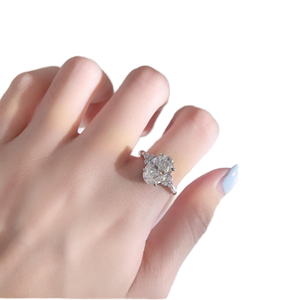 925 Silver Platinum Plated Pink Moissanite Three Stone Half <b>Moon</b> 2ct Oval Classic Crown <b>Ring</b> for Women's Wedding Engagement - Product Image 1