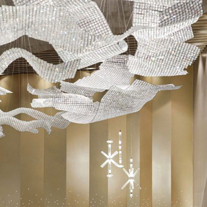 Hiện Đại Mặt Dây Chuyền Trần Treo Trang Trí Ánh Sáng Cao Lớn Lớn Dài Thủy Tinh Tùy Chỉnh Đèn Dự Án Sảnh Khách Sạn Đám Cưới LED Đèn Chùm - Product Image 6