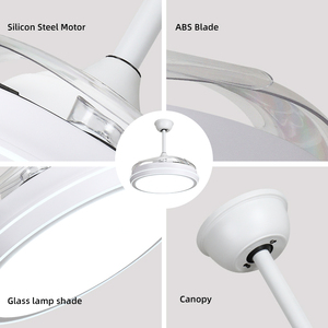 Ventilateur de plafond LED invisible de style nordique, 42 pouces, moderne, intérieur, avec pales rétractables, réversible, 3 vitesses - Product Image 3