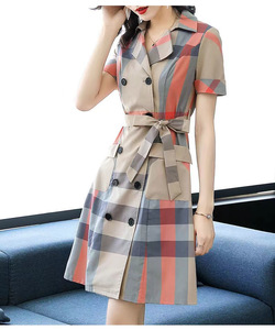 Ingrosso moda <span class=keywords><strong>elegante</strong></span> a-line Plaid a manica lunga <span class=keywords><strong>abito</strong></span> da donna Casual in <span class=keywords><strong>cotone</strong></span> con stampa a quadri vestito da donna - Product Image 3