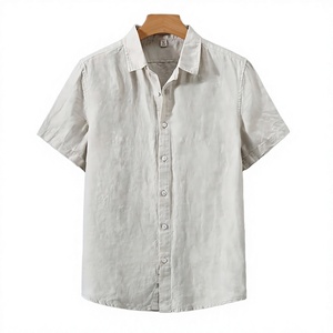 Men's Casual Linen <b>Blouse</b> Summer Cotton Linen Shirt Loose Fit <b>Short</b> <b>Sleeves</b> Knitted Washed Anti-shrink Teenagers Solid Pattern - Product Image 4
