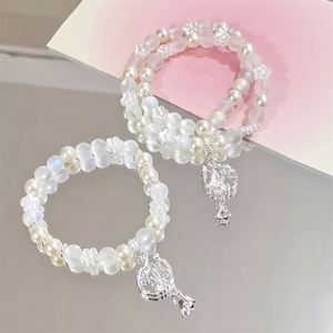 Pulsera de Cuentas de Cristal Roto de Doble Capa con Diseño Fantasía Palomitas de Maíz, Dije Flor de Melocotón, Color Degradado, Joyería de Pulsera de la Amistad para Mujer - Product Image 1