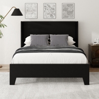 Lit rembourré avec pied de lit épuré et tête de lit large et haute pour solutions de décoration de chambre à coucher de villa moderne