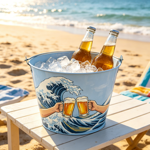 Cubo de Hielo Premium Great Wave <span class=keywords><strong>con</strong></span> Taza de Cerveza y Diseño de Tostada, Enfriador de <span class=keywords><strong>Vino</strong></span> Azul Duradero para Fiestas en la Playa, Tina para Bebidas - Product Image 1