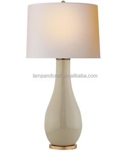 Beige Ceramic Vase Table <b>Lamp</b> with a White Linen Shade and 3-way <b>Switch</b> at Socket - Product Image 1